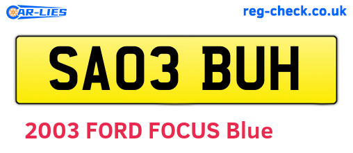SA03BUH are the vehicle registration plates.