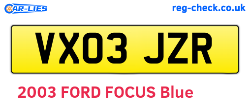 VX03JZR are the vehicle registration plates.