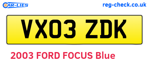 VX03ZDK are the vehicle registration plates.