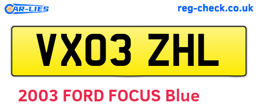 VX03ZHL are the vehicle registration plates.