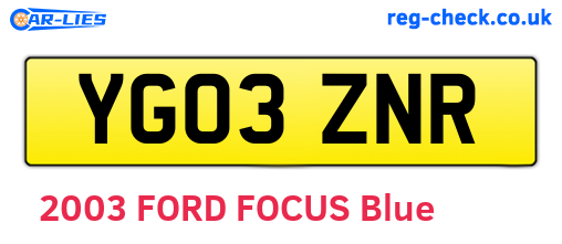 YG03ZNR are the vehicle registration plates.
