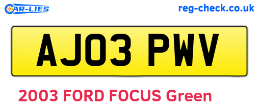 AJ03PWV are the vehicle registration plates.