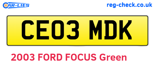 CE03MDK are the vehicle registration plates.
