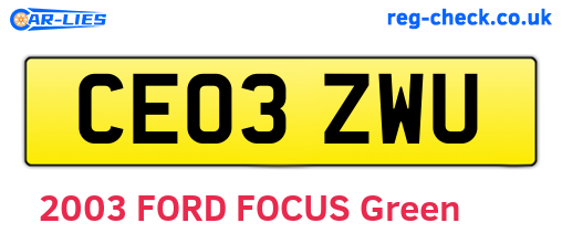 CE03ZWU are the vehicle registration plates.