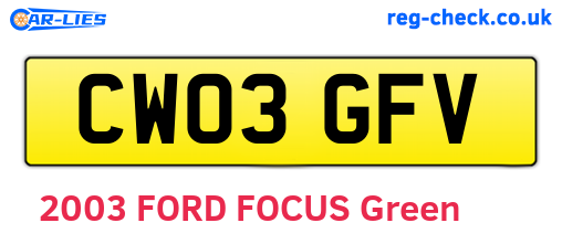 CW03GFV are the vehicle registration plates.