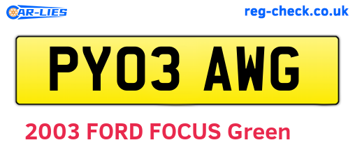 PY03AWG are the vehicle registration plates.