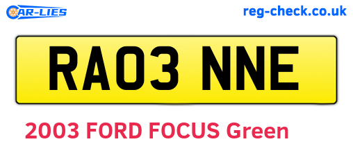 RA03NNE are the vehicle registration plates.