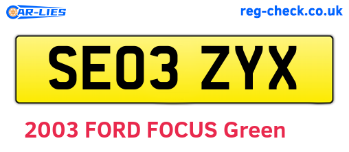 SE03ZYX are the vehicle registration plates.