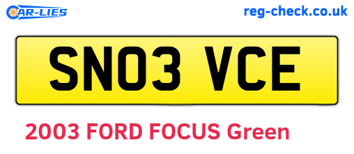 SN03VCE are the vehicle registration plates.