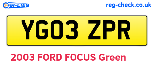 YG03ZPR are the vehicle registration plates.