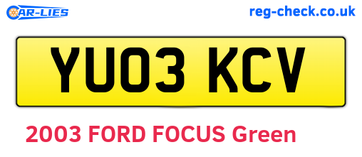 YU03KCV are the vehicle registration plates.