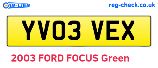 YV03VEX are the vehicle registration plates.