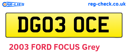DG03OCE are the vehicle registration plates.