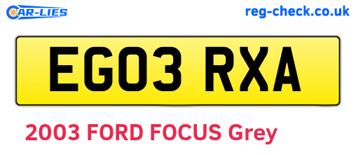 EG03RXA are the vehicle registration plates.