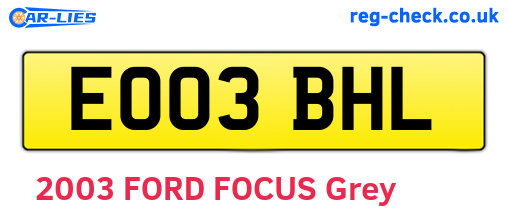 EO03BHL are the vehicle registration plates.