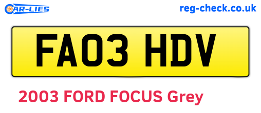 FA03HDV are the vehicle registration plates.