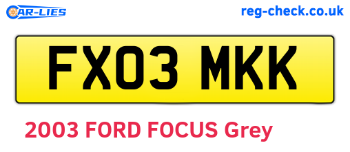 FX03MKK are the vehicle registration plates.