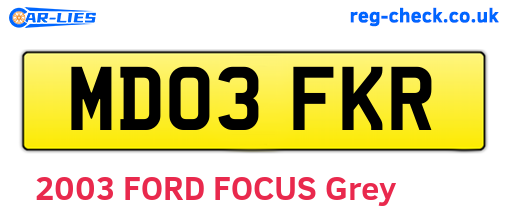 MD03FKR are the vehicle registration plates.