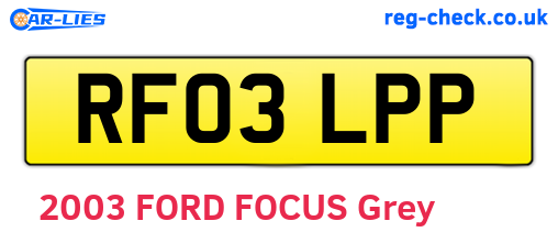 RF03LPP are the vehicle registration plates.