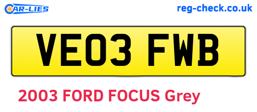 VE03FWB are the vehicle registration plates.