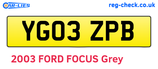 YG03ZPB are the vehicle registration plates.