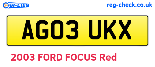 AG03UKX are the vehicle registration plates.