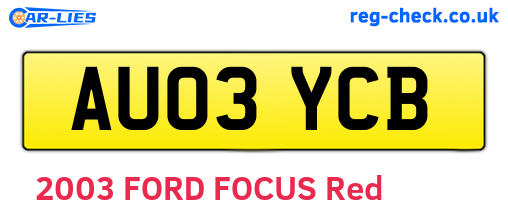AU03YCB are the vehicle registration plates.