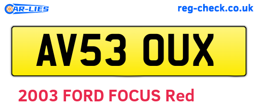 AV53OUX are the vehicle registration plates.