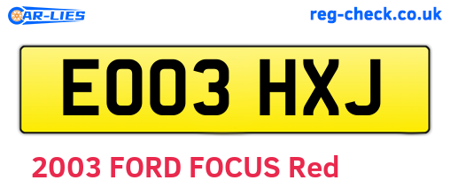 EO03HXJ are the vehicle registration plates.