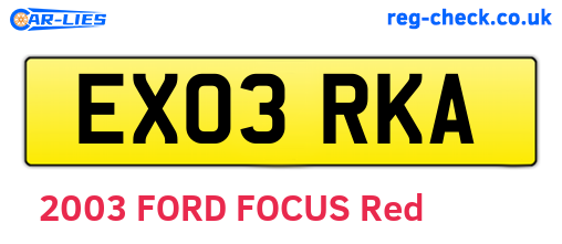 EX03RKA are the vehicle registration plates.