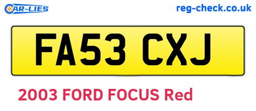 FA53CXJ are the vehicle registration plates.
