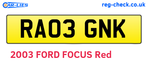 RA03GNK are the vehicle registration plates.