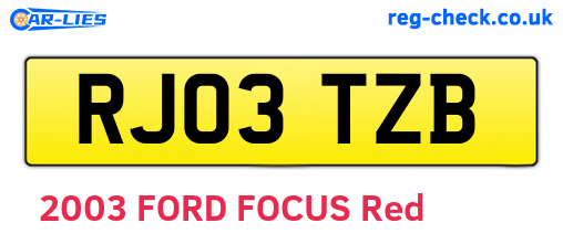 RJ03TZB are the vehicle registration plates.