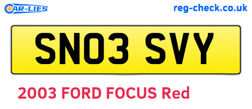SN03SVY are the vehicle registration plates.