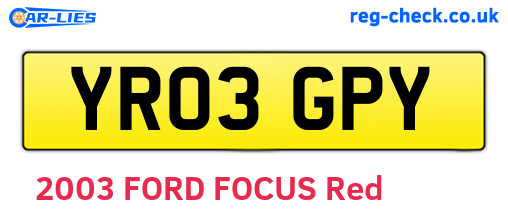 YR03GPY are the vehicle registration plates.