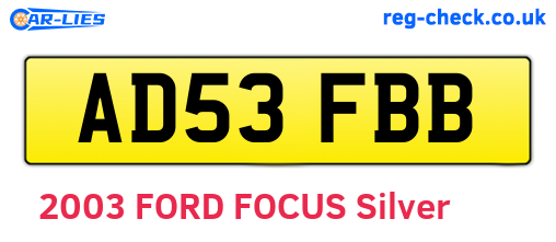 AD53FBB are the vehicle registration plates.