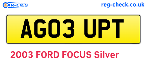 AG03UPT are the vehicle registration plates.
