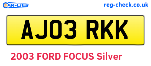AJ03RKK are the vehicle registration plates.