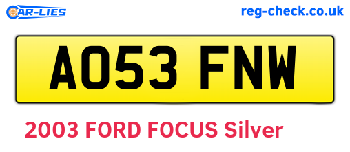 AO53FNW are the vehicle registration plates.