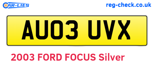 AU03UVX are the vehicle registration plates.