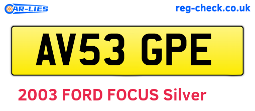 AV53GPE are the vehicle registration plates.