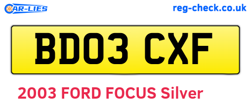 BD03CXF are the vehicle registration plates.