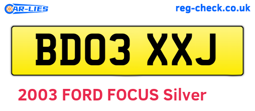 BD03XXJ are the vehicle registration plates.