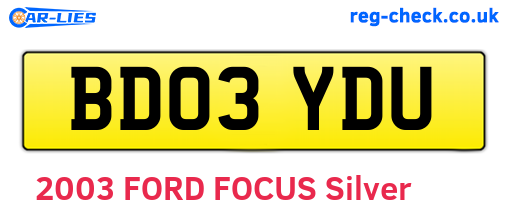 BD03YDU are the vehicle registration plates.
