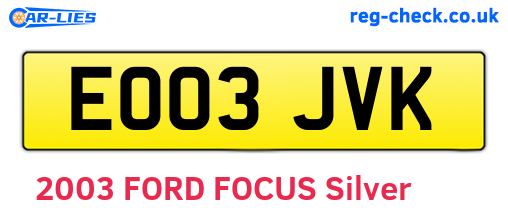 EO03JVK are the vehicle registration plates.