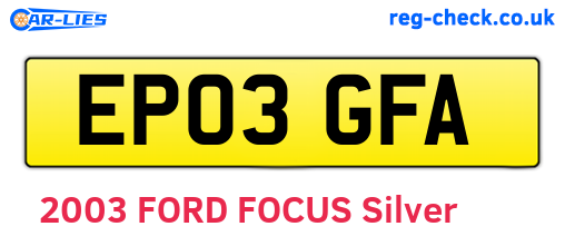 EP03GFA are the vehicle registration plates.