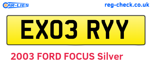 EX03RYY are the vehicle registration plates.