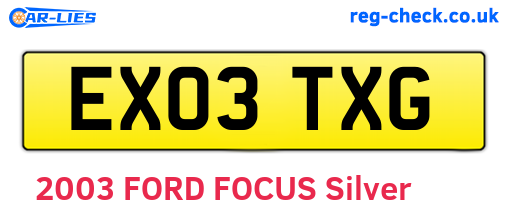 EX03TXG are the vehicle registration plates.