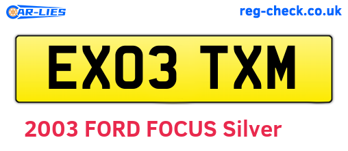 EX03TXM are the vehicle registration plates.