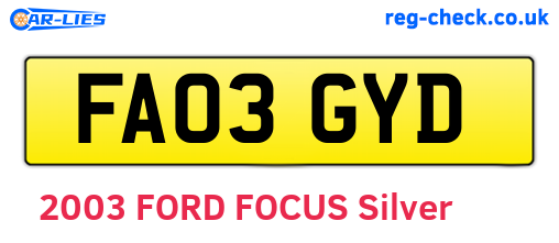 FA03GYD are the vehicle registration plates.